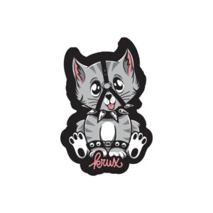 Krux Bad Kitty White Vinyl Sticker Grey 2 in x 3.25 in